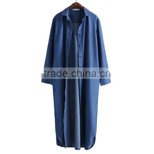 Washed Denim Shirt Dress Loose Large Size Long Sleeve Women New Autumn thumbnail-2