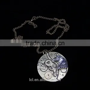 New Arrival Steampunk Round Cameo Shape Eagle Head Gear Steam Pendant Statement Necklace 2015 Yiwu Fashion Jewelry Hot Sale thumbnail-4