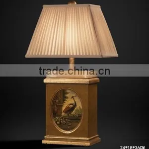 Vintage Hand Painting Desk Lamp With Shade, Imitated Candle Holder Wooden Desk Lamp, Solid Wood Carved Decorative Center Piece thumbnail-4