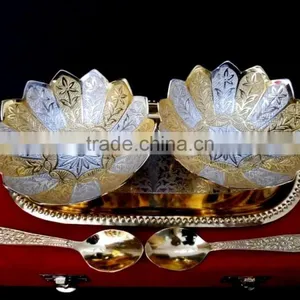 Wedding Gift Gold and Silver Plated Bowls Spoon Tray Set thumbnail-2