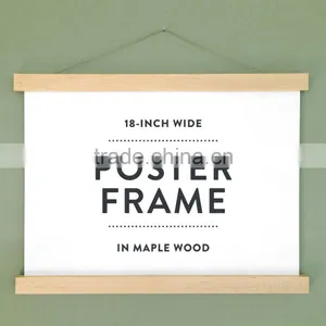 Magnetic Print Hanger 18" Wooden Poster Hanger, Poster Frame in Maple Wood With Magnetic Fasteners - No Screws! thumbnail-1