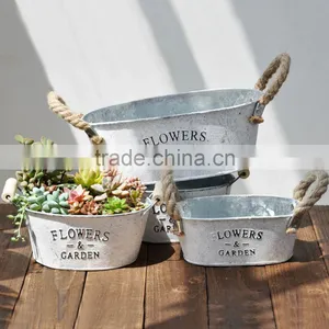 Galvanized Flower Metal Tin Planter | Galvanized Herb Planter thumbnail-1