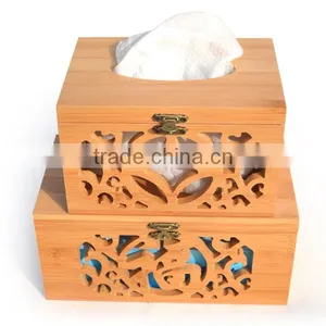 Imported High-Grade Pine Hollow Carved Flowers Napkin Box, Wooden Copper Buckle Chinese Style Tissue Box thumbnail-1