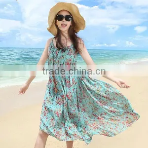 Ladies Sleeveless Floral Print Bohemia Summer Chiffon Elegant Casual Beach Dress thumbnail-1