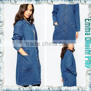 Leisure Ladies Slim Long Sleeves Elongated Denim Overcoats Manufacturer thumbnail-4