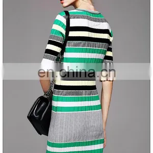 Ladies High Quality Stylish Stripe Dress Half Sleeve Spring New Dress thumbnail-2