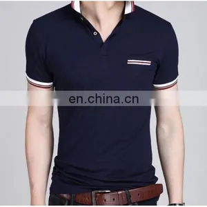 2016 Fashion New Design Solid Color Men's Short Sleeve Polo T Shirt Slim T-shirt With Chest Pocket thumbnail-3