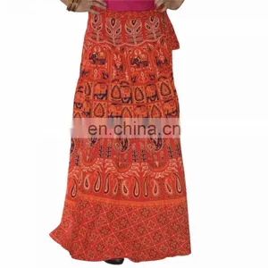 Cotton Long Wrap Around Printed Skirt With Open Waist Designs Skirts For Summer Hippie Beach Boho Cotton Wrap Around Skirt Dress thumbnail-1