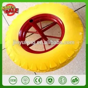 16 Inch 4.00-8 Metail Rim Solid PU Foam Wheel for Wheelbarrow Barrow WB6400 Spoke Rim With Axle Solid Tubeless Tire thumbnail-1