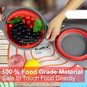 Collapsible Washing Drainer With Handle Fruit Vegetable Filter Basket Silicone Foldable Colander Kitchen Storage Tools Container thumbnail-2