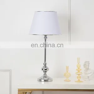Korean Popular Bedroom Lighting Decoration Handmade White Lampshade Silver Metal LED Desk Lamp thumbnail-6