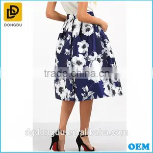 High Fashion Satin Blue Print Umbrella Skirt For Ladies Ballet Tutu High Waist Skirts thumbnail-1