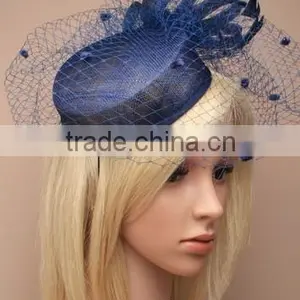 New Coming Fashion Chuch/Races Sinamay Base Top Fascinator Hat With Veil thumbnail-1