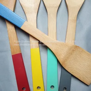 Bamboo Utensil Set With Color Handle Bambu Spoon Color Spatula Cooking Tools thumbnail-3