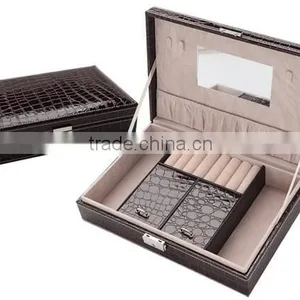 High Quality Black Leather Jewelry Box Watch Organizer,cosmetic Jewelry Storage Travel Case With Mirror and Lock thumbnail-2