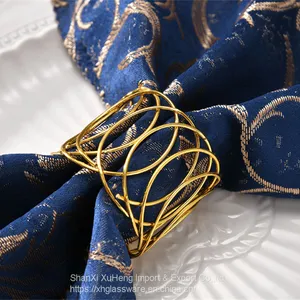 Wire Loop Napkin Ring Loop Napkin Ring Silk Cloth Ring Napkin Buckle Gold Cross Border Spot Wedding Metal Stainless Steel thumbnail-2