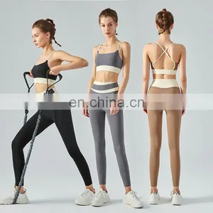 TiK ToK New Activewear High Waist Leggings 2 Piece Yoga Sets Sports Bra Fitness Pants Colour Blocking Workout Gym Athleric Sets thumbnail-1
