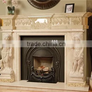 Hot Indoor Natural Polished Beige Marble Fireplace thumbnail-2