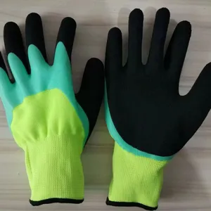 Yellow Polyester 13 Gauge Knitted Foamed Latex Palm Double Coated and Fingers Coated Breathable Work Gloves thumbnail-1