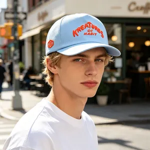 Performance Golf Sports Vibe Curved Slogan Orange 3D Puff Print Light Blue Perforated 5 Panel Hat thumbnail-3