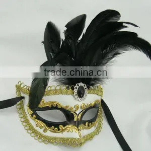 Hand Painting/fashion Mask/venice Feather Masquerade Mask/black/plastic/feater Party Mask thumbnail-1