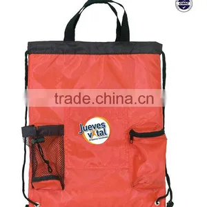 Promotional Nylon Drawstring Sport Backpack With Mesh Pocket thumbnail-1