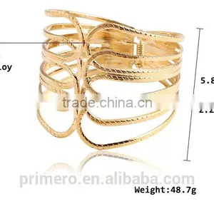 Punk Fashion Gold Plated Wide Bangle Geometry Hollow Cuff Bracelets Adjustable thumbnail-3