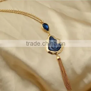 Sapphire Stone Labradorite Gold Blossom Pendant With Gold Tassel thumbnail-4