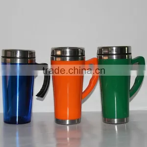 16oz Double Wall Thermos Travel Car Cup With Plastic Outer thumbnail-1