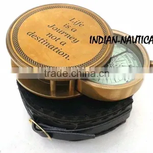 Brass Open Face Pocket Compass With Black Leather Case. 13265 thumbnail-3