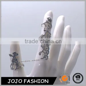 Cheapest Hot Sale Two Finger Rings Rhinestone Stainless Steel Silver Rings thumbnail-1