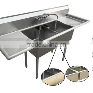NSF and CSA Approval Two Compartments Stainless Steel Commercial Kitchen Sink thumbnail-2