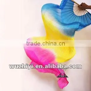 Colorful Gradient Blue Yellow Rose Belly Dance Silk Fans Veil DJ1022 Belly Dance Accessories thumbnail-1