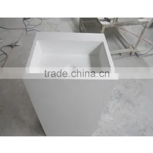 SGS Acrylic Solid Surface Cabinet Bathroom Pedestal Wash Basins,,Artificial Stone Freestanding Washing Basin thumbnail-6