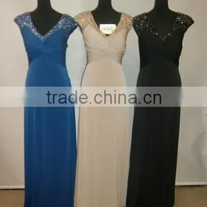 Sleeveless V-neck Beaded Ruffle Coffee Cotton Full Length Elegant Dress thumbnail-4