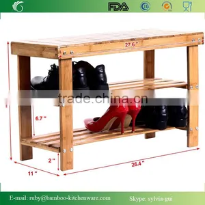Factory Natural Bamboo Shoe Bench 2-Tier Shoe Storage Racks Shelf Organizer thumbnail-5