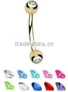 Gold Jeweled Plated Barbell Eyebrow Ring Body Piercing Jewelry thumbnail-1