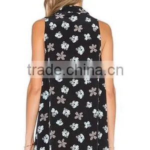 Women's Black Sexy Deep V Neck Sleeveless Floral Print Skirt Casual Dress thumbnail-3