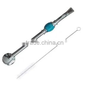 Amazon Hot Stainless Steel Bombilla Straw Blue Agate With Cleaning Brush thumbnail-1