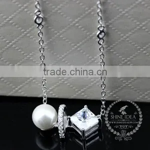 925 Sterling Silver Flower Square Zircon With Pearl Creative Pendant Necklace Fashion Women Necklace Jewelry 6360460 thumbnail-3