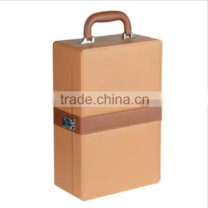 Chinese Factories Wholesale Custom High-grade PU Leather 2 Slot Wine Champagne Boxes, Khaki Gift Box thumbnail-1
