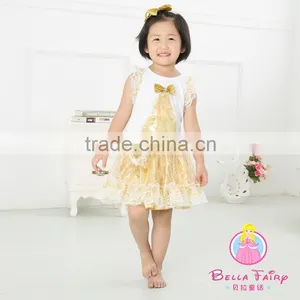 Best Selling Gold Baby Dress Pictures,girl Dresses With Bow,children Summer Flow Wholesale Lace Baby Dress thumbnail-5