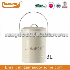 White Powder Coating Iron Metal Compost Bucket With Lid thumbnail-4