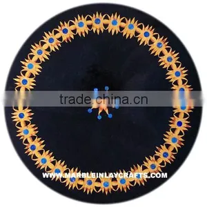 Pietra Dura Black Marble Round Table Top thumbnail-1