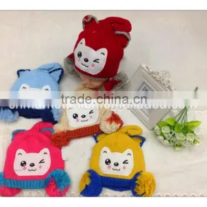 Winter Knitted Hat With Earflap Pattern , With Lovely Cartoon and Double Ball thumbnail-1