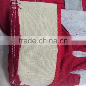 Cow Split Canadian Red Cotton Drill Back Leather Mining Gloves thumbnail-5