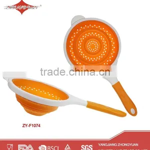 Easy Use Food Grade Retractable Silicone Strainer Collapsiple Colander With Plastic Handle thumbnail-1