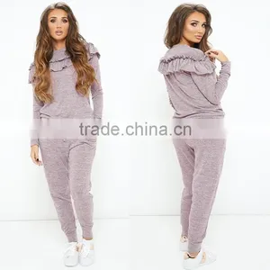 Best Price Sportswear Fitness Loungewear Frill Sweatshirt Jogger Pants Fashion Soccer Training Tracksuit For Womens Clothes thumbnail-1