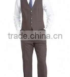 Brown And Blue Pinstriped Wool Three Piece Suit (SHT1108) thumbnail-3