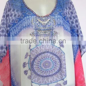 DIGITAL Print Crystal Embellished Kaftan CAFTAN Tunic Poncho Blouse thumbnail-2